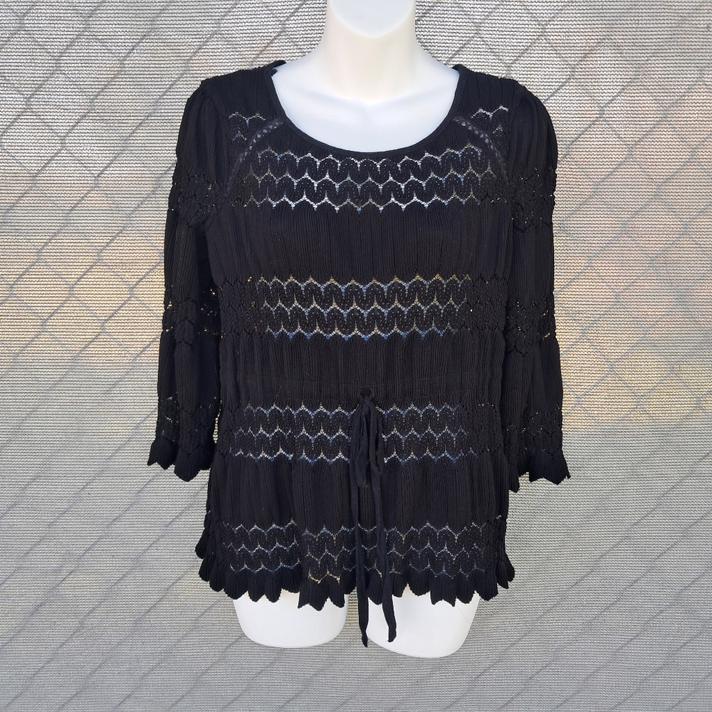 Free People Fire Island Open Knit Top Women's Small Three-quarter Sleeve